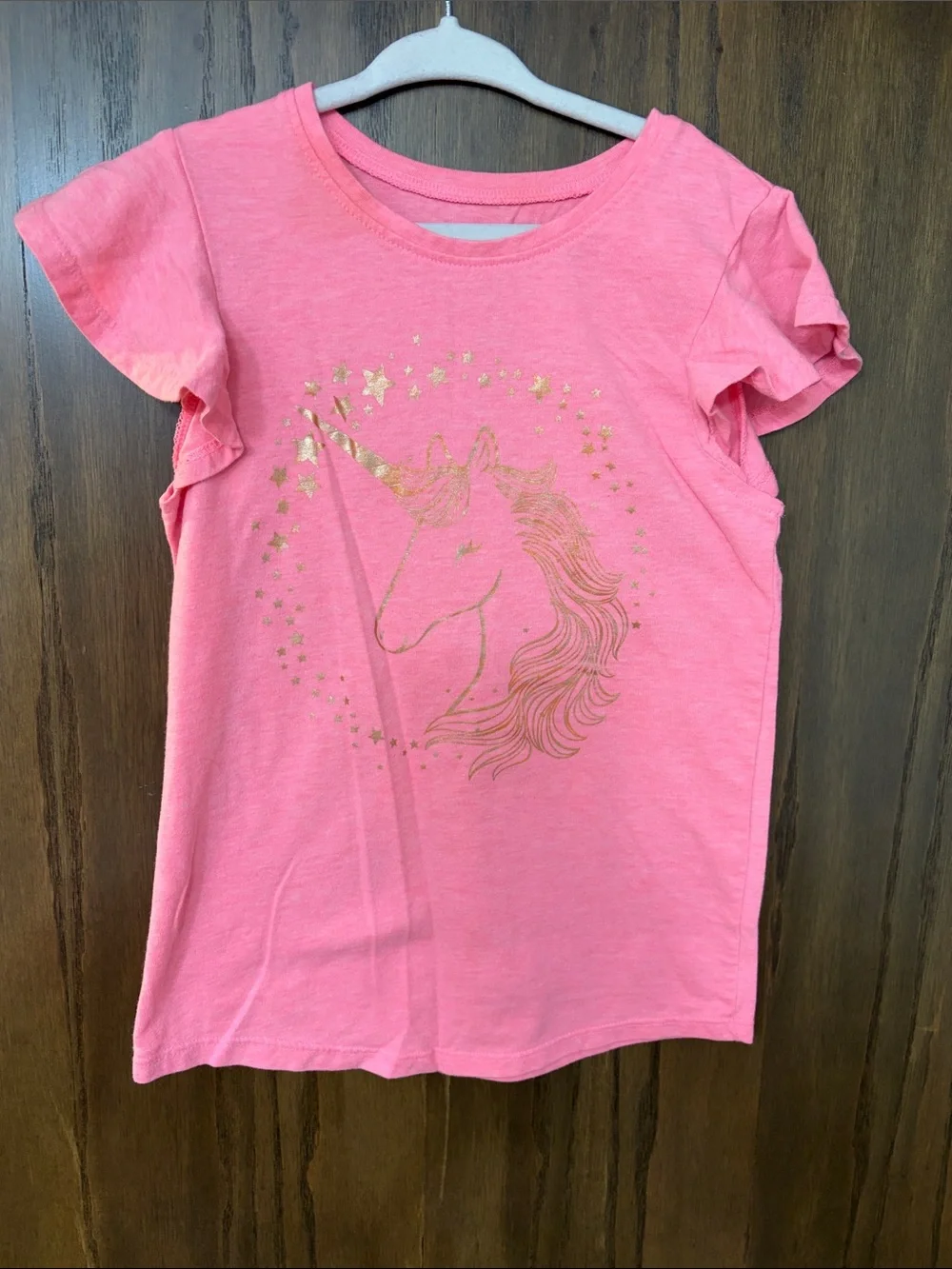 jumping beans Pink Short Sleeve Tee with Gold Unicorn Graphic